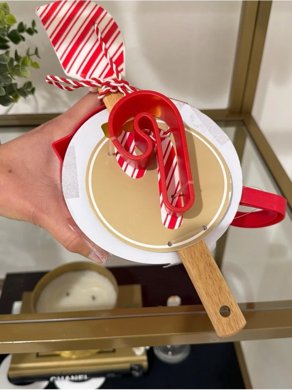 Measuring Cup with Candy Cane Spatula and Cookie Cutter